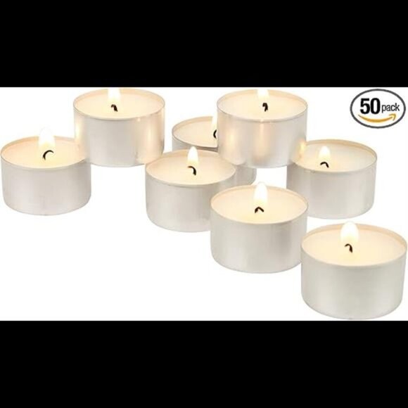 Bulk 50 Pack Unscented Smokeless Long Tea Light Candles with 8 Hour Extended - Picture 7 of 7